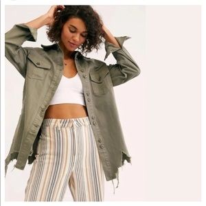 Free People Military Green Denim Utility Jacket L